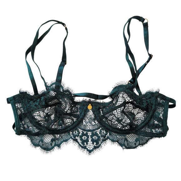 Gooseberry Intimates Lace Underwire Bra - Size Small - Emerald Green Sexy Sheer - Picture 1 of 10